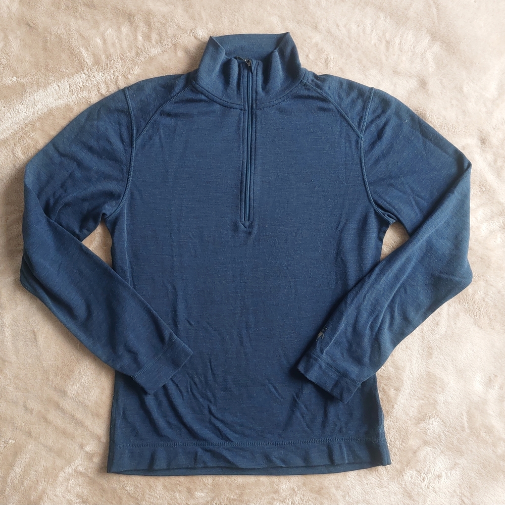 SMARTWOOL Women's Blue 100% Merino Wool Base Layer 1/4 Zip Pullover Shirt | M
